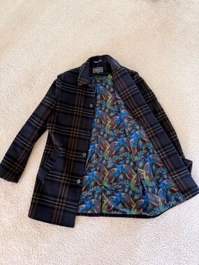 Paisley & Gray Slim Fit Plaid Sport Coat Blazer Size L Peacock Lining Navy
